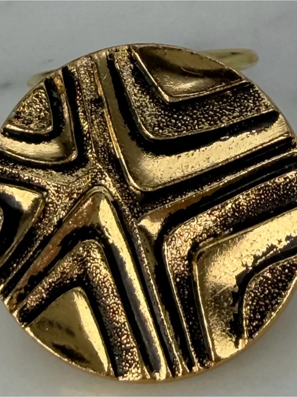 Vintage Scarf Clip Signed West Germany Gold Geometric MCM Brutalist Round Mod